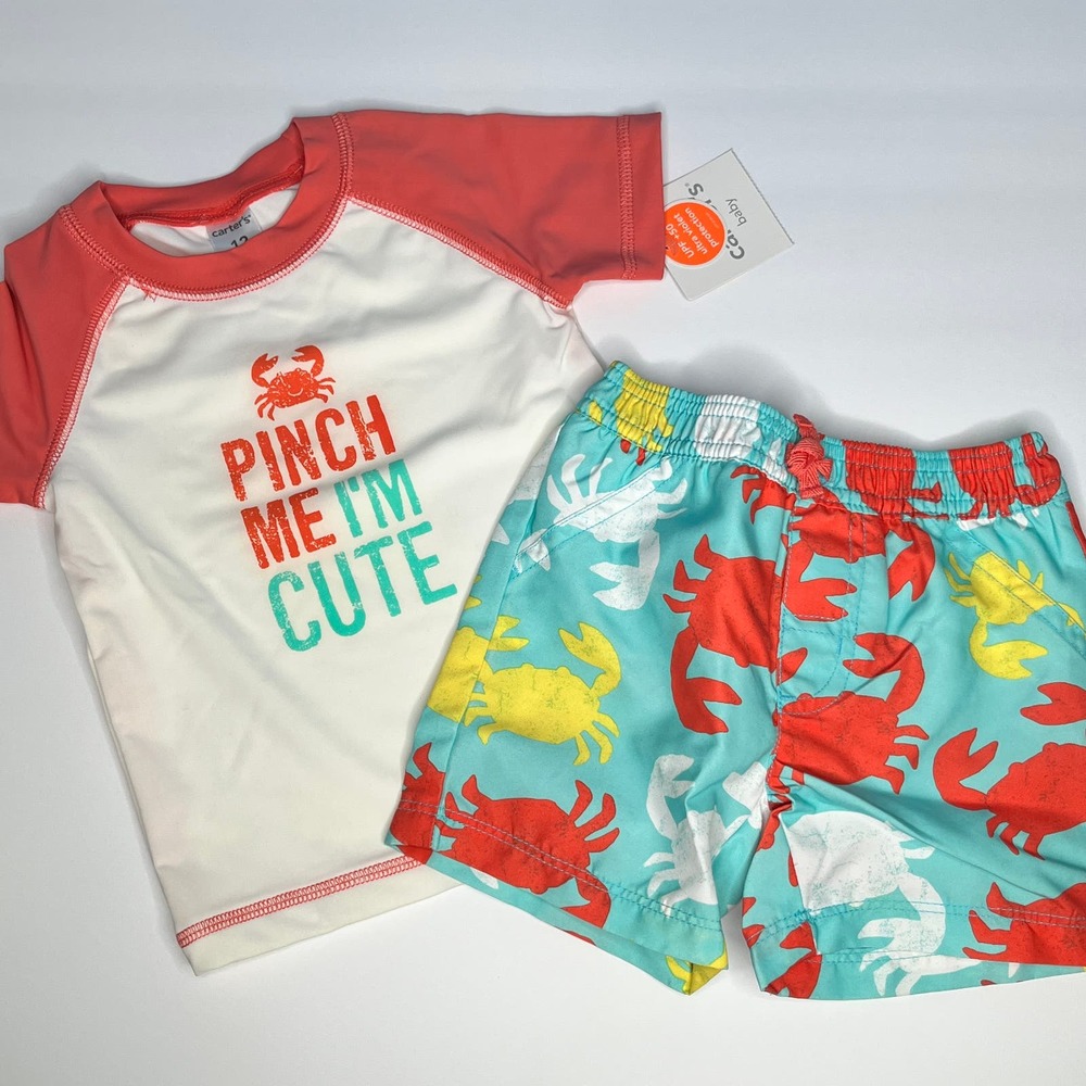 Carter's Swimsuit Rashguard Trunks Crab Two Piece New 12M